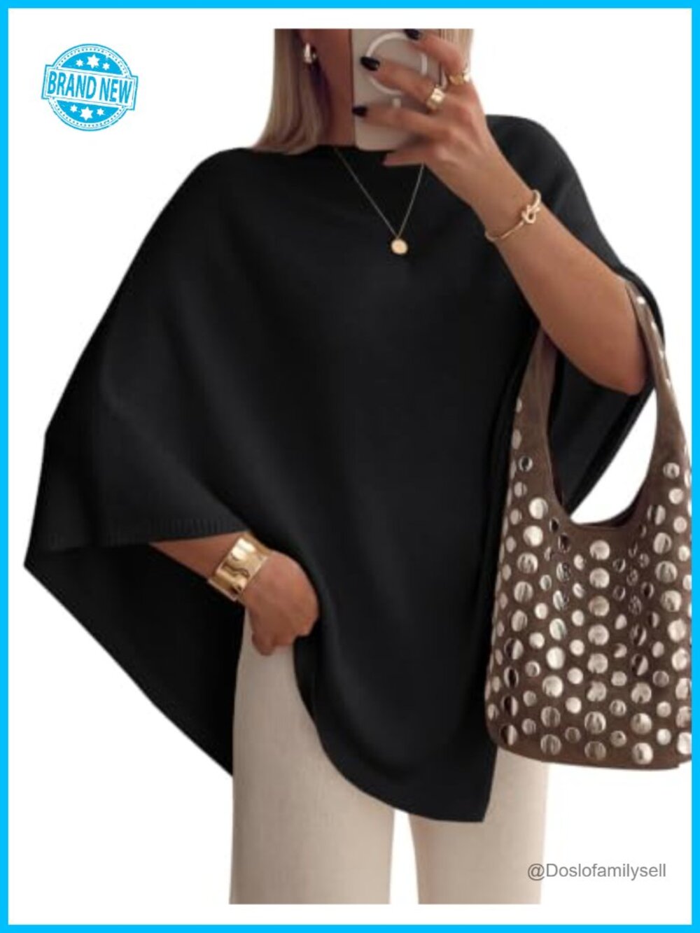 Womens Oversized Cape Knit Pullover Sweater Batwing Poncho Top